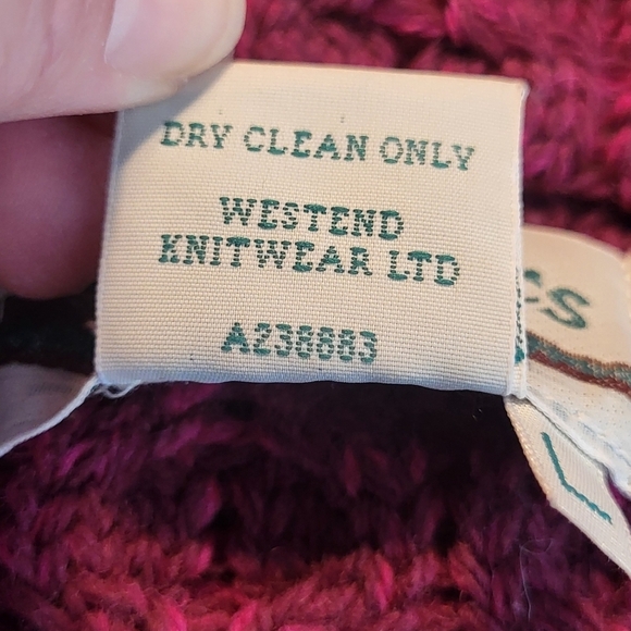 Aran Merino Wool Loose Knit Mid Length 2 Tone Sweater - Picture 14 of 14